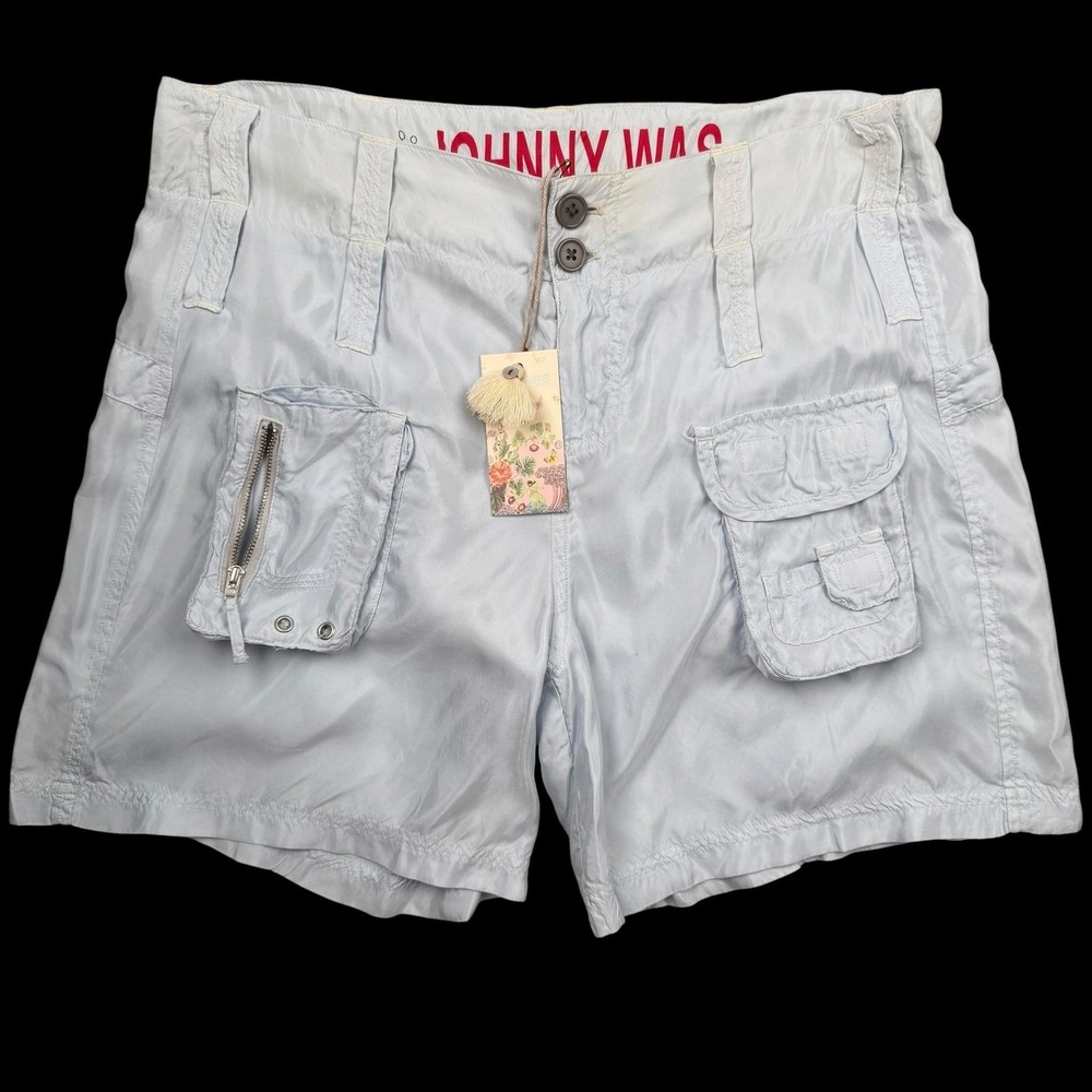Johnny Was Shorts Womens 6 Blue Cupra Cargo Multi Pocket Travel Casual Summer